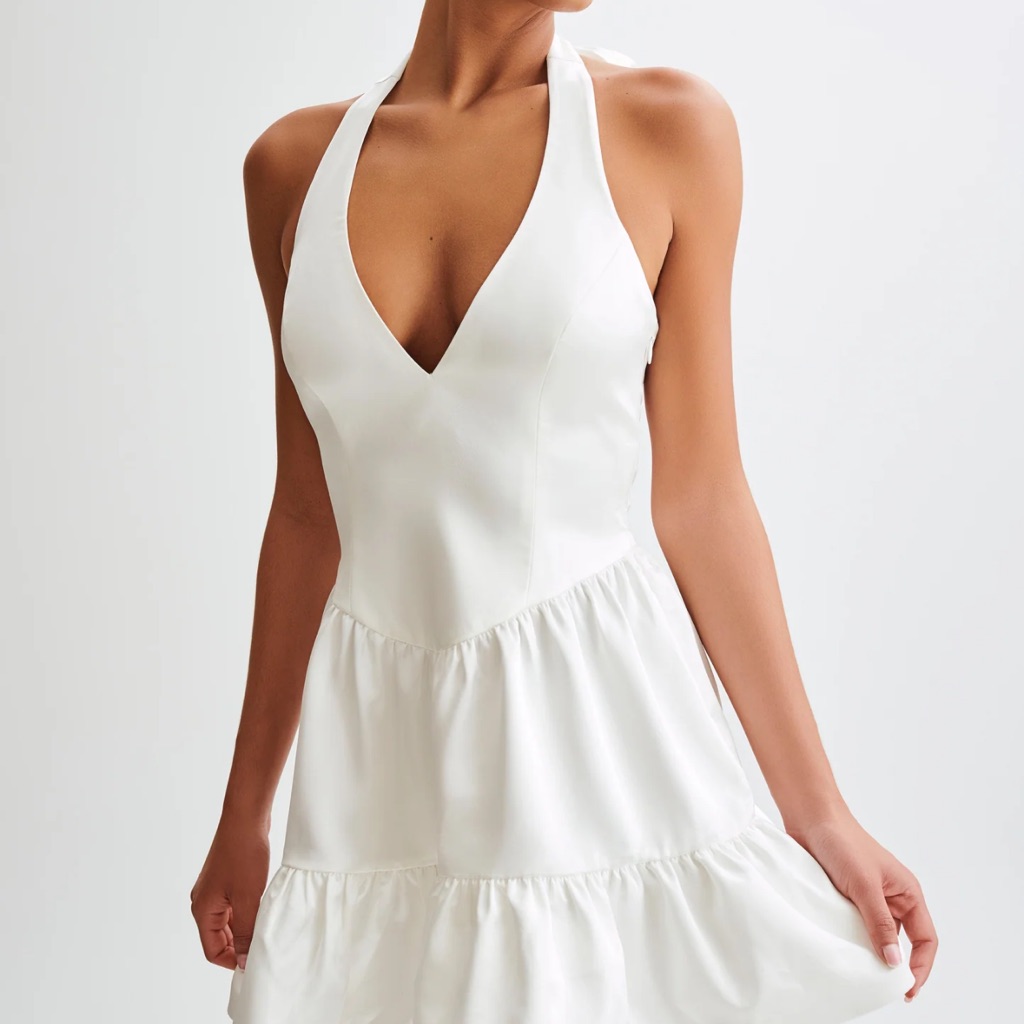 Meshki White Backless Halter Sundress
